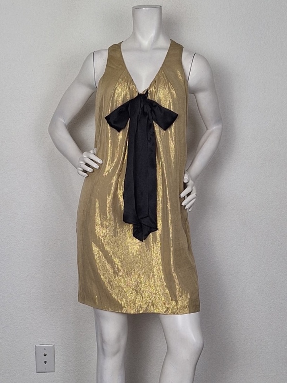 3.1 Phillip Lim Gold Black Silk Blend Retro Quiet Luxury Shimmer Dress Size 6